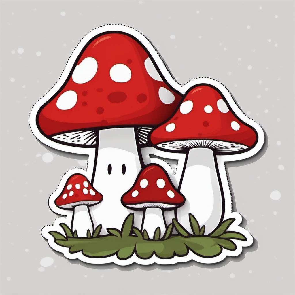 Sticker, Smiling red couple Mushroom with heart Spots, cartoon, valentine,contour, vector, white 
background 