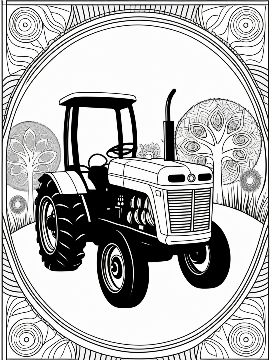 tractor inspired mandala pattern black and white fit
