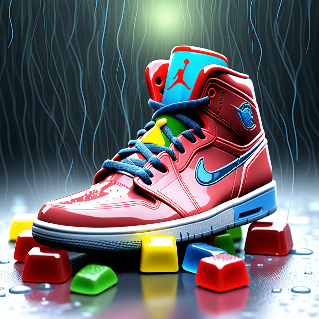 Jordan sneaker design with Jolly Rancher candy on them with rain drop 