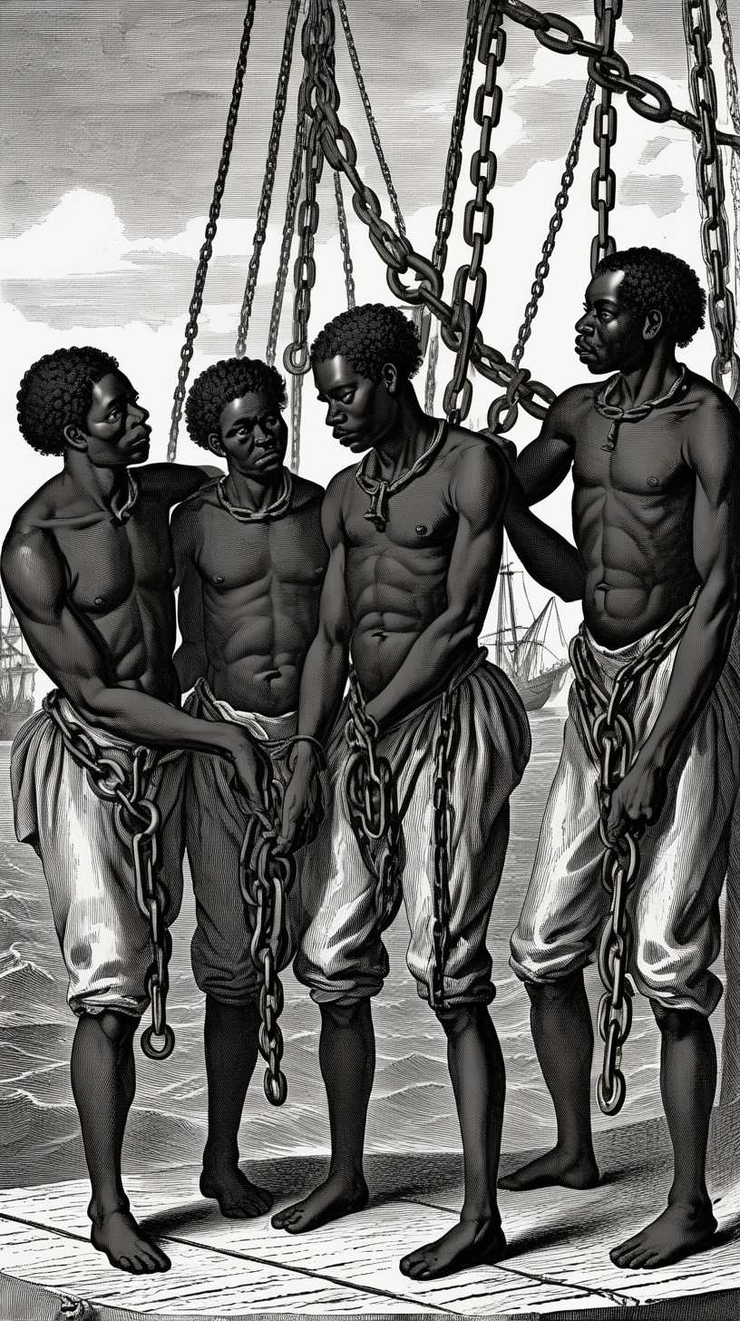 1600s black slaves chain is ship
