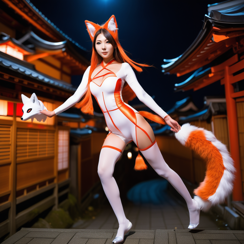 beautiful Japanese girl skintight costume kitsune ghost fox