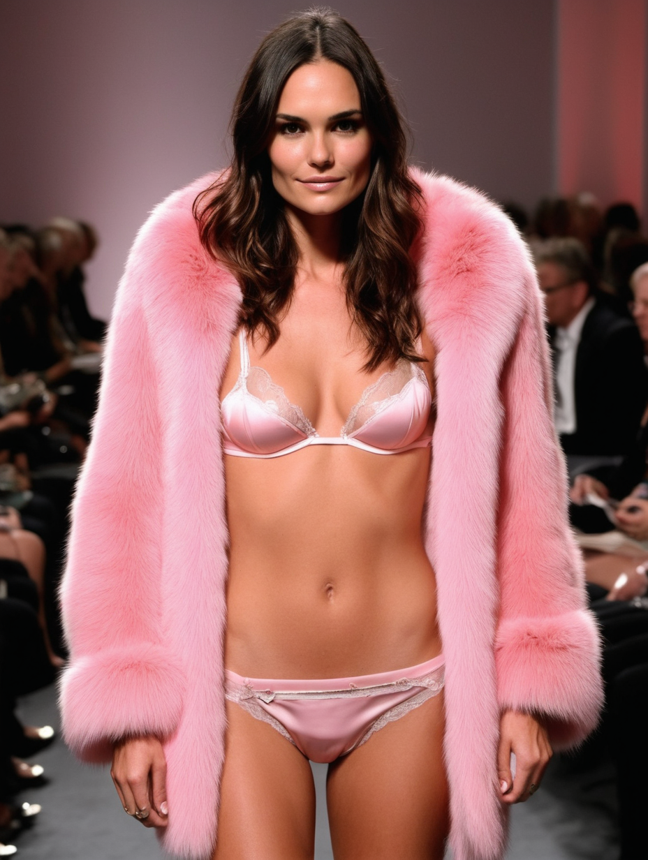 Odette Yustman wearing pink plush fox fur lingerie