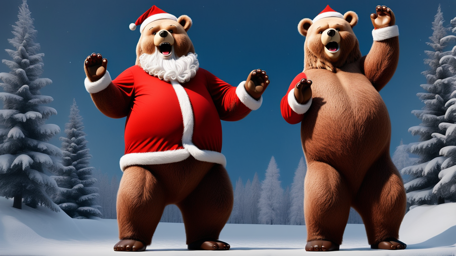 Santa Claus dressed up as a big bear