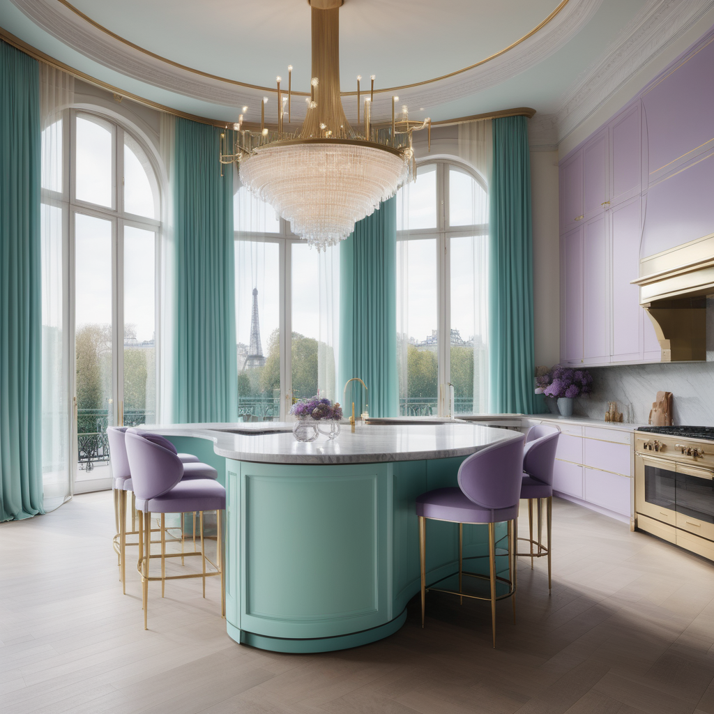 hyperrealistic image of large modern Parisian kitchen with