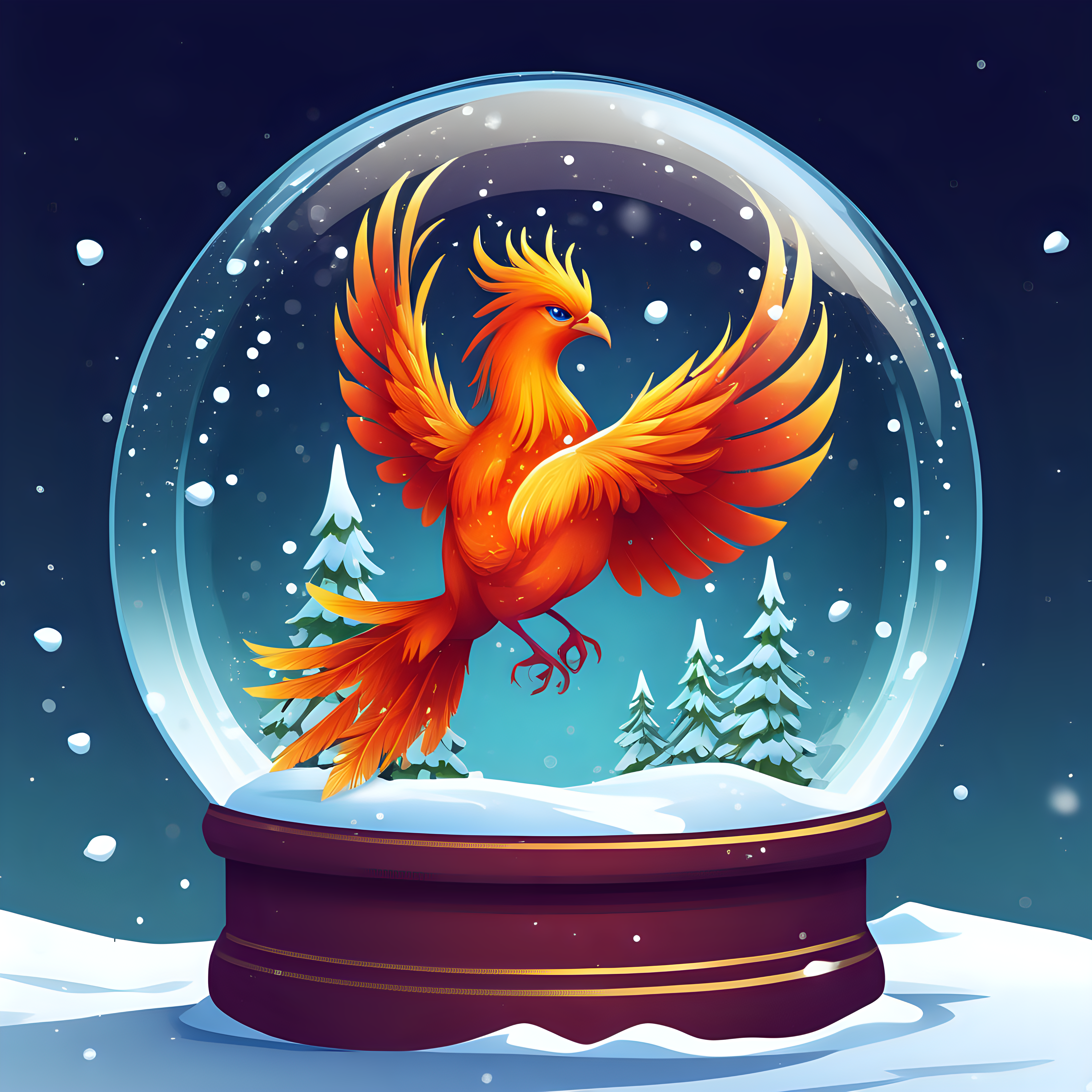 phoenix  bird in a snow globe