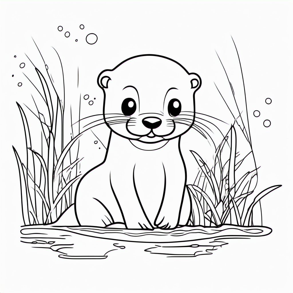 draw a cute Otter with only the outline  for a coloring book
