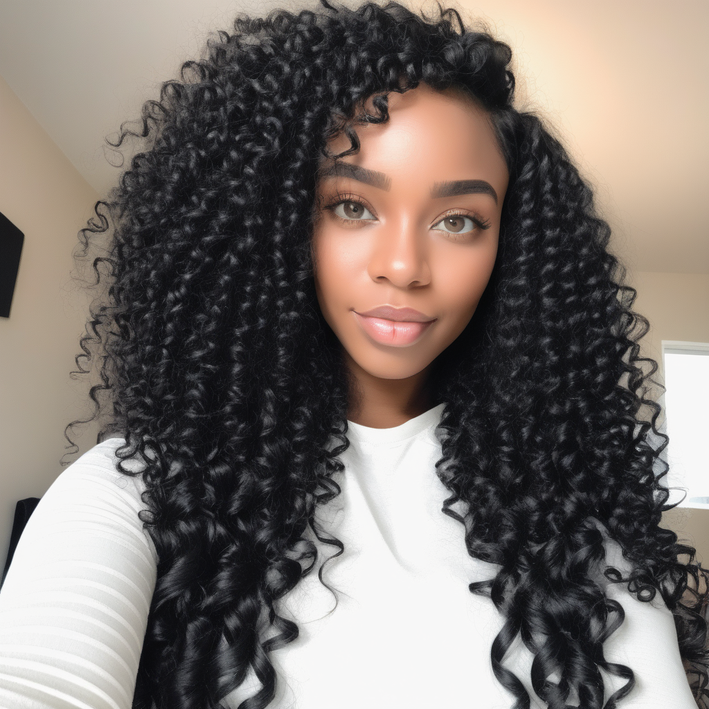 selfie of a black woman wearing black curly