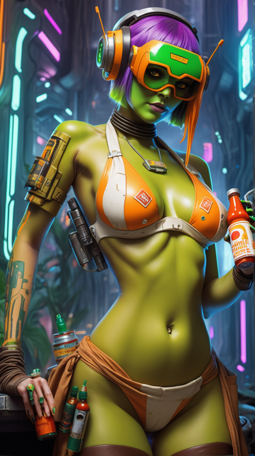 Hera Syndulla bikini holding hot sauce on cyberpunk