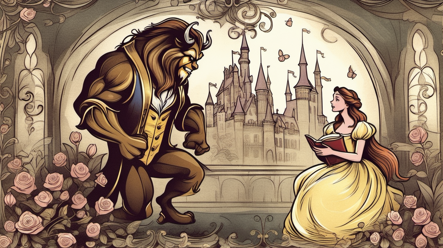 fairy tale beauty and the beast illustration