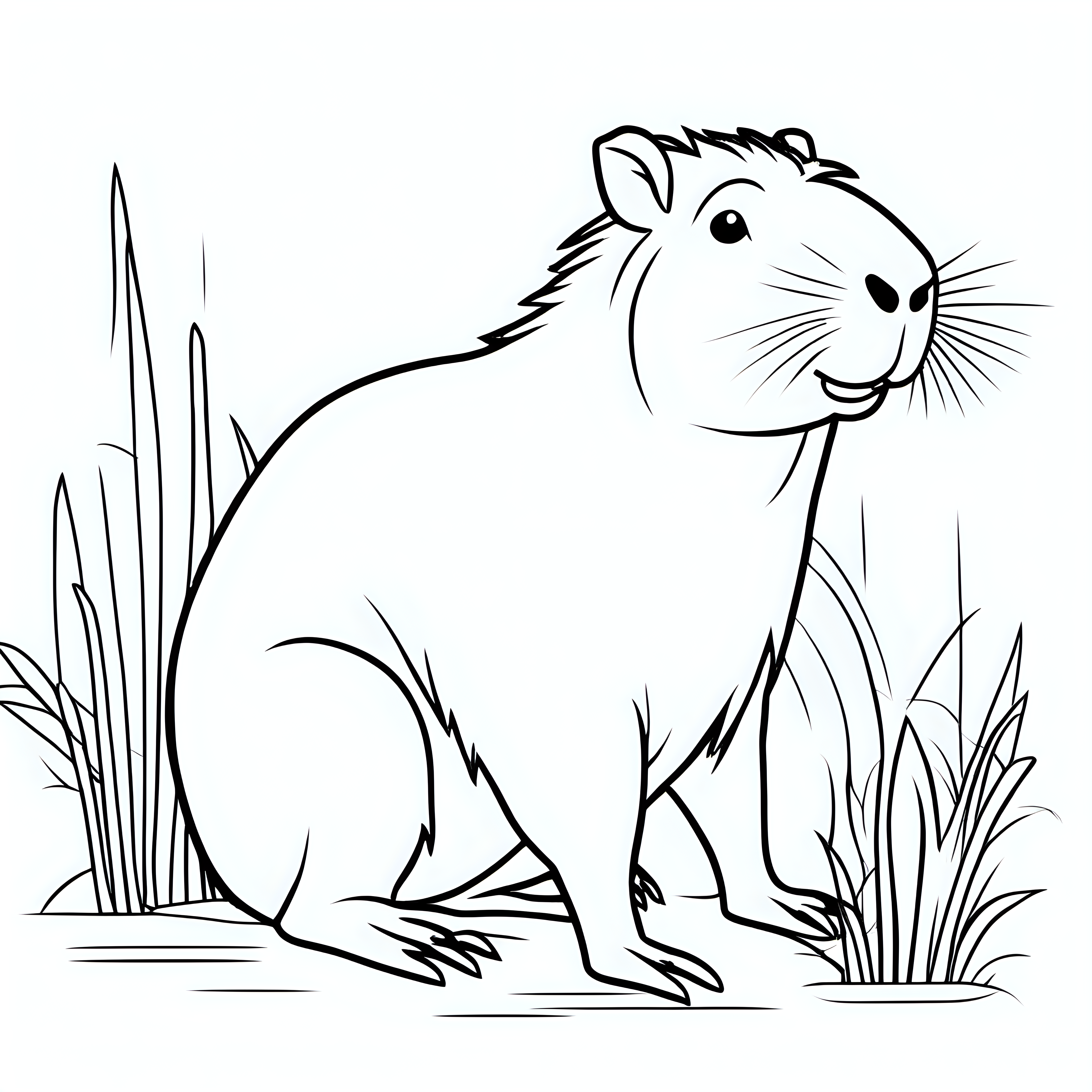 draw a cute capybara with only the outline in black for a coloring book for kids