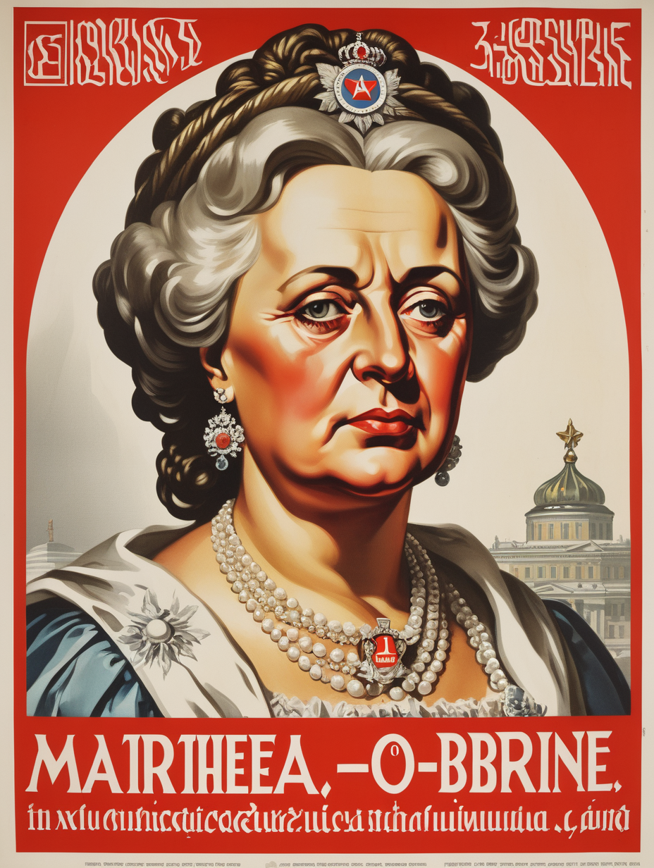 "Maria Theresa O'Byrne" in Soviet lettering, Soviet era poster