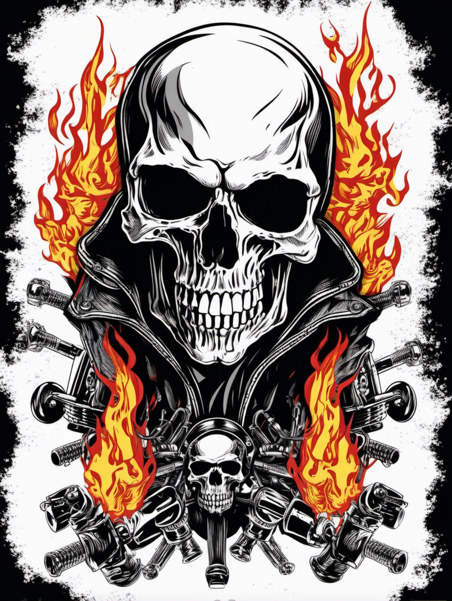 skull in flames biker tshirt