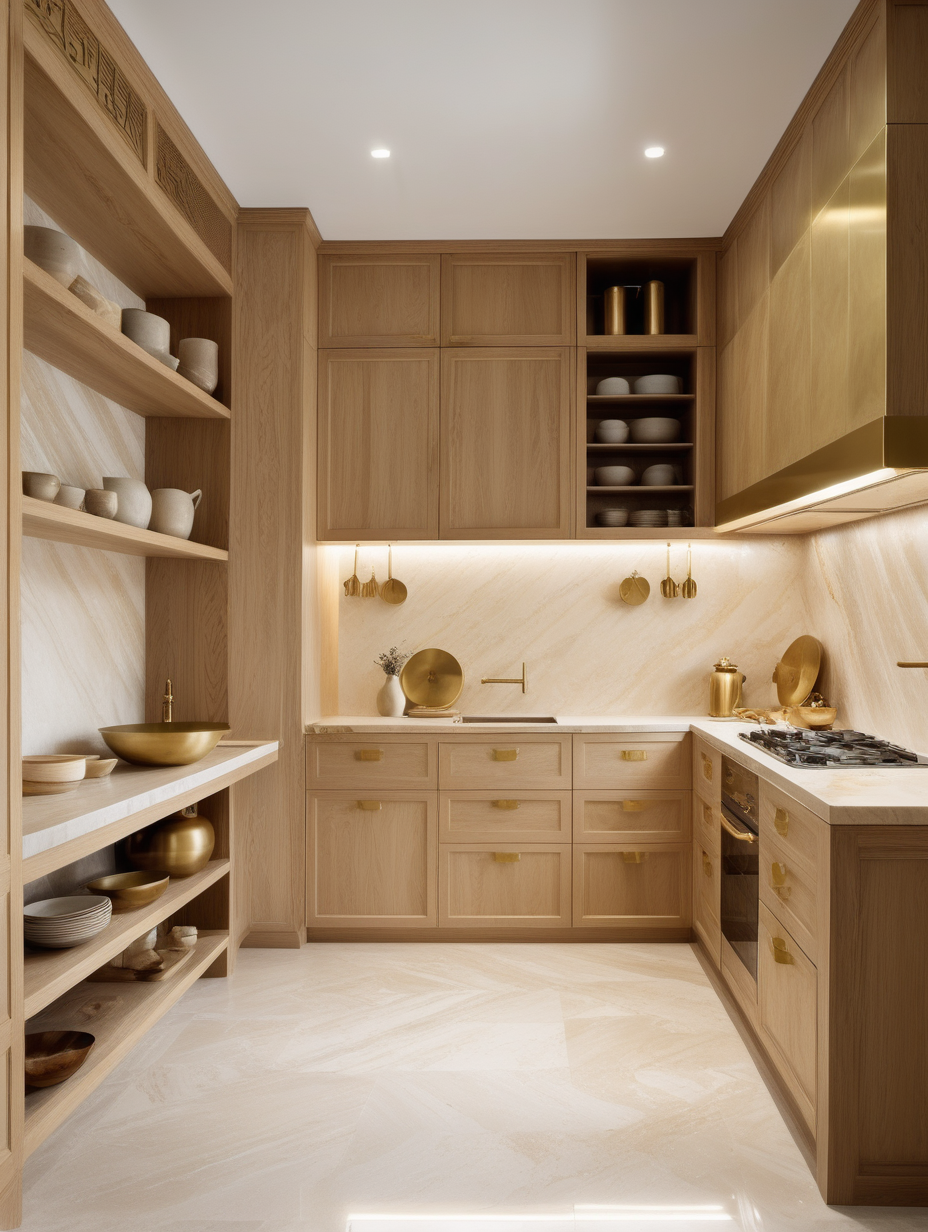 matte light wooden kitchen made of oak with