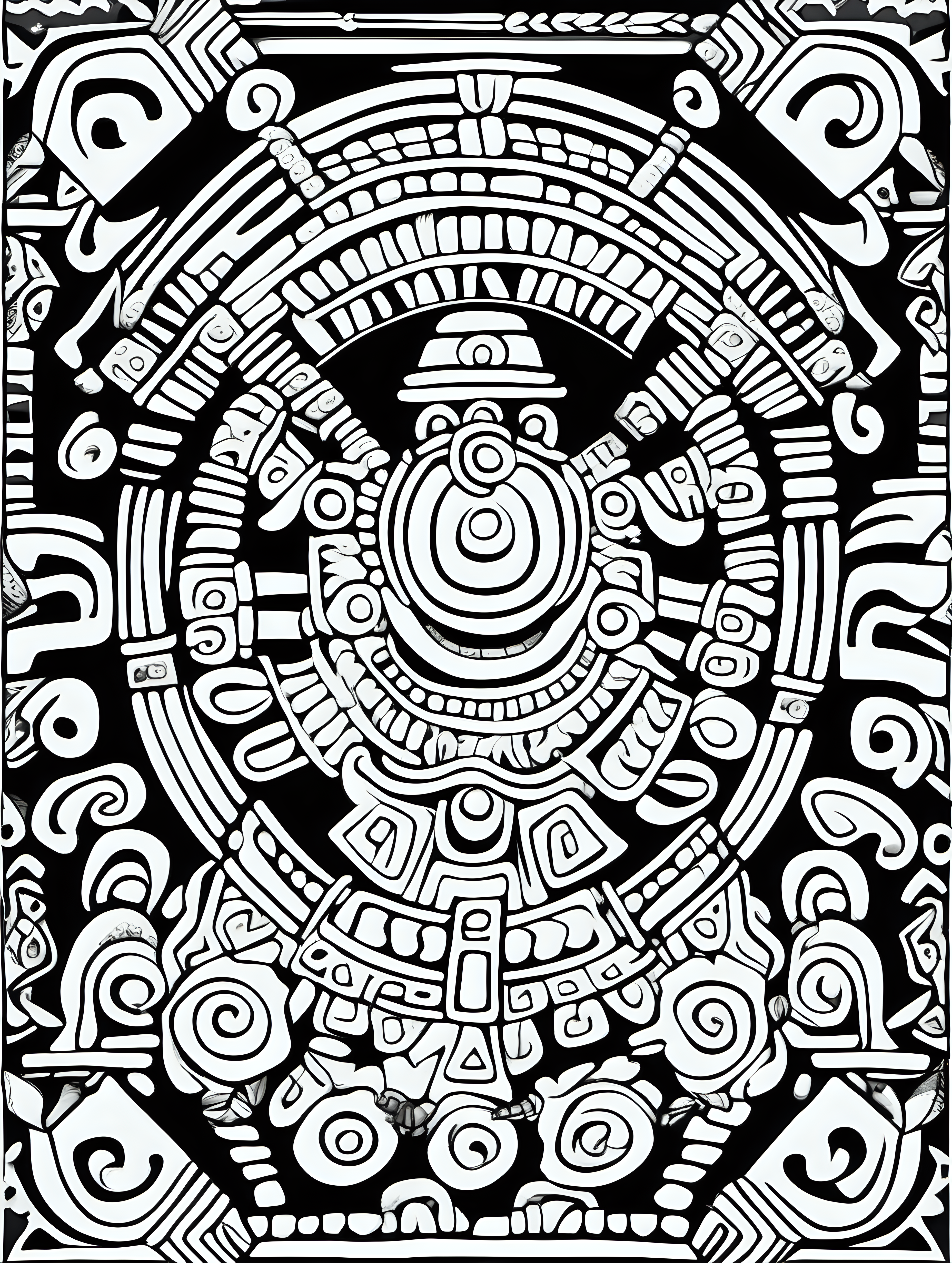 mayan design ,coloring page, simple draw, no colors, abstract background