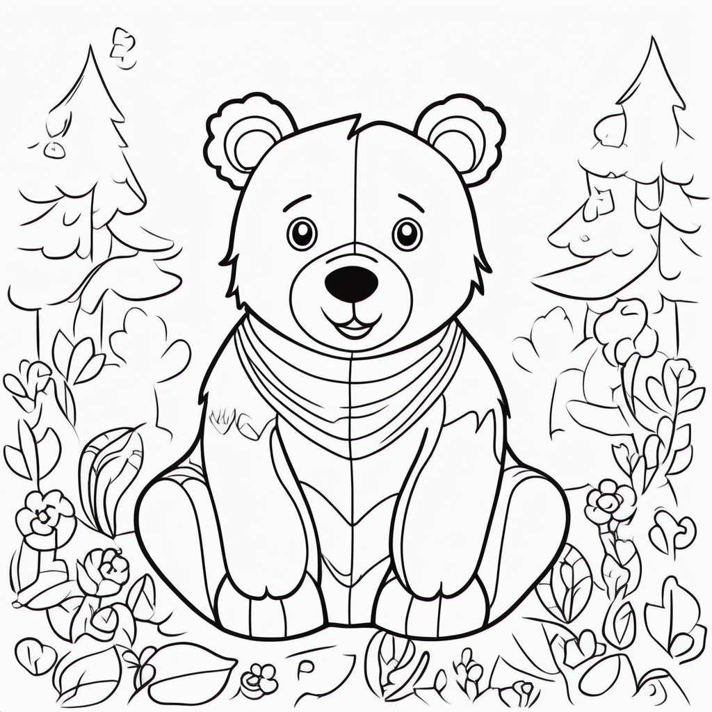 draw a cute bear with only the outline