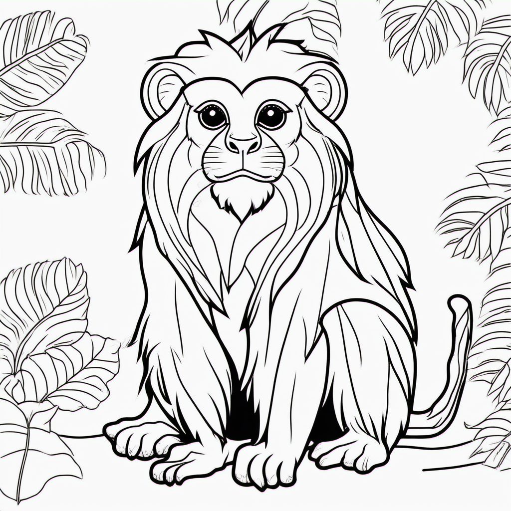 Create a cute Golden lion tamarin, outline in black, simple background, coloring book for kids