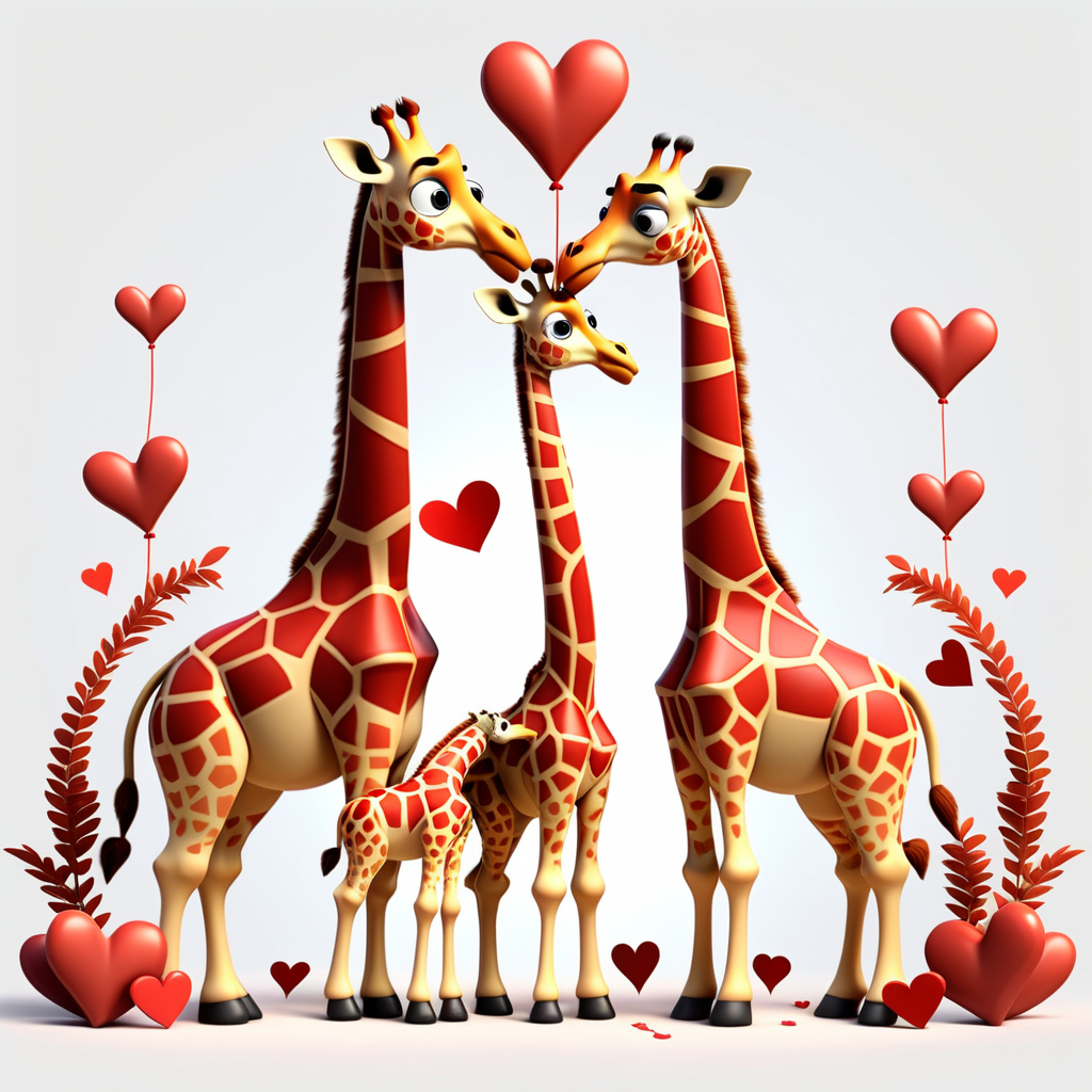 envision prompt Sweet Pixar 3D Giraffe Family Valentine