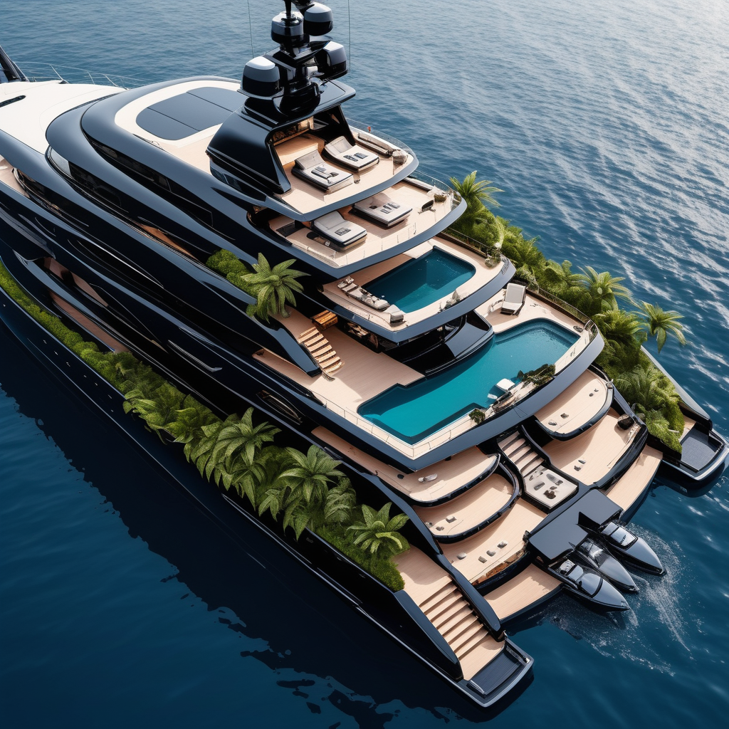 show a giant yacht from a drone perspective