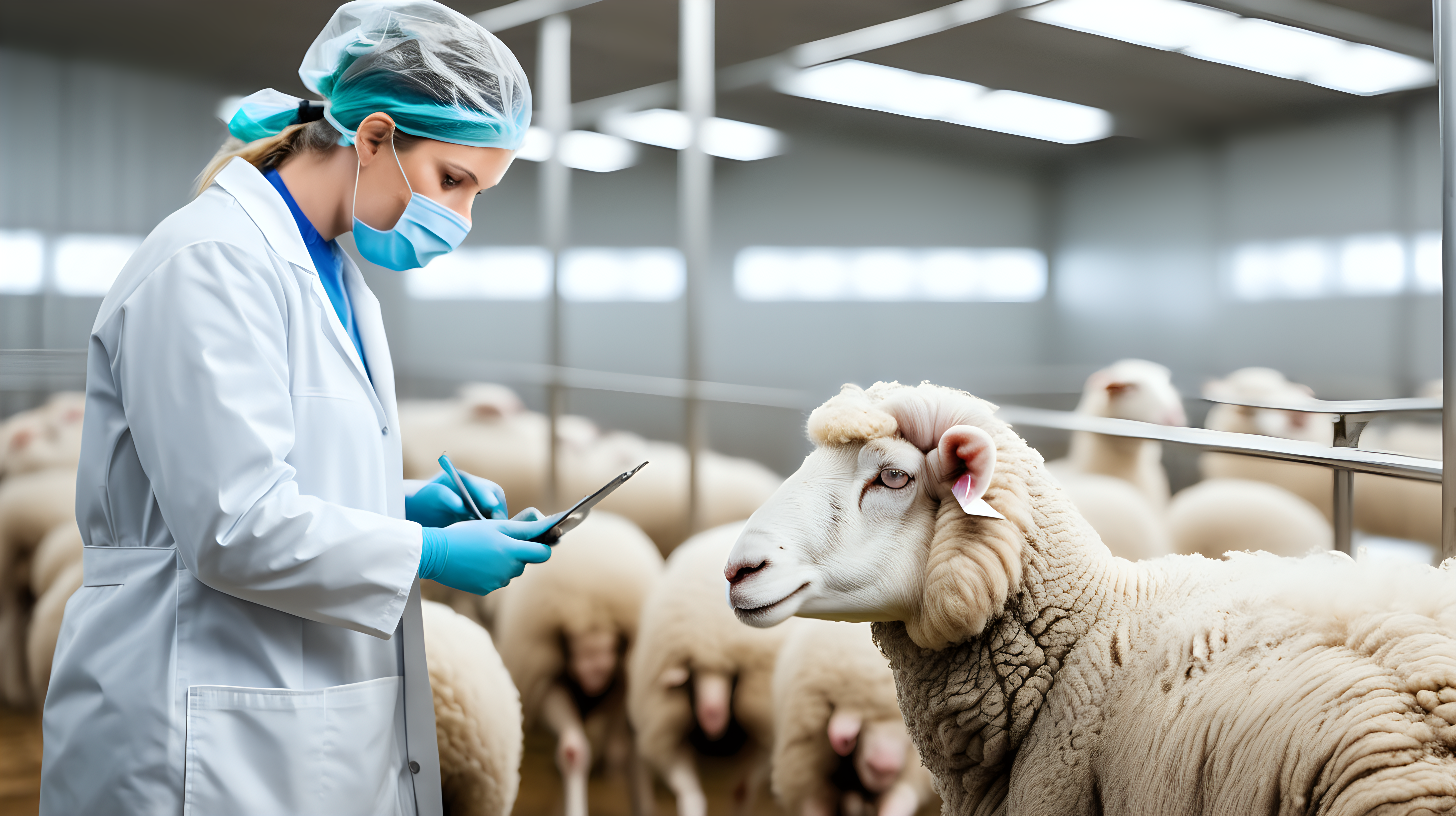 Veterinarian health check a sheep in an indoor