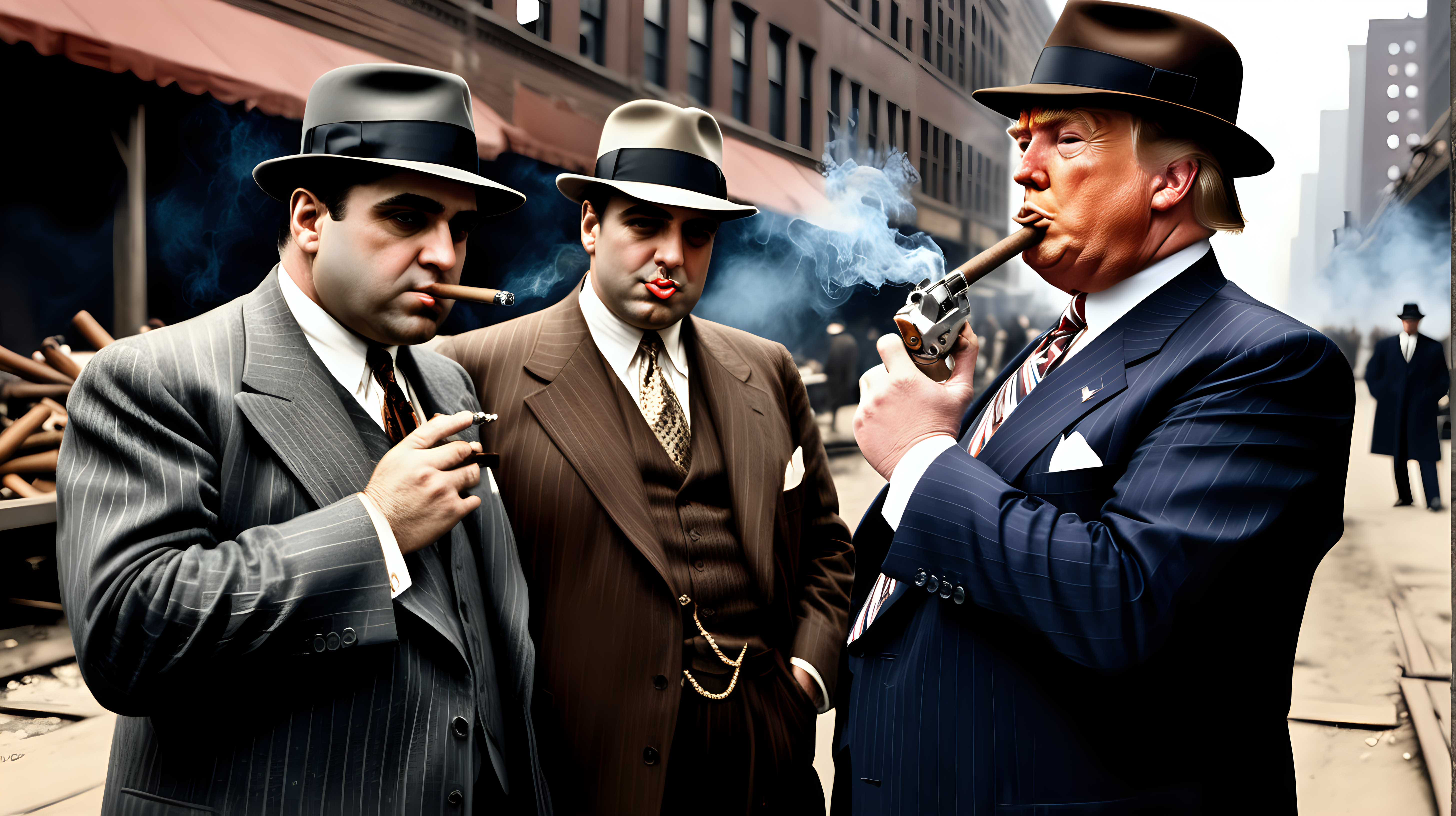 Al Capone Donald Trump smoking a cigar and