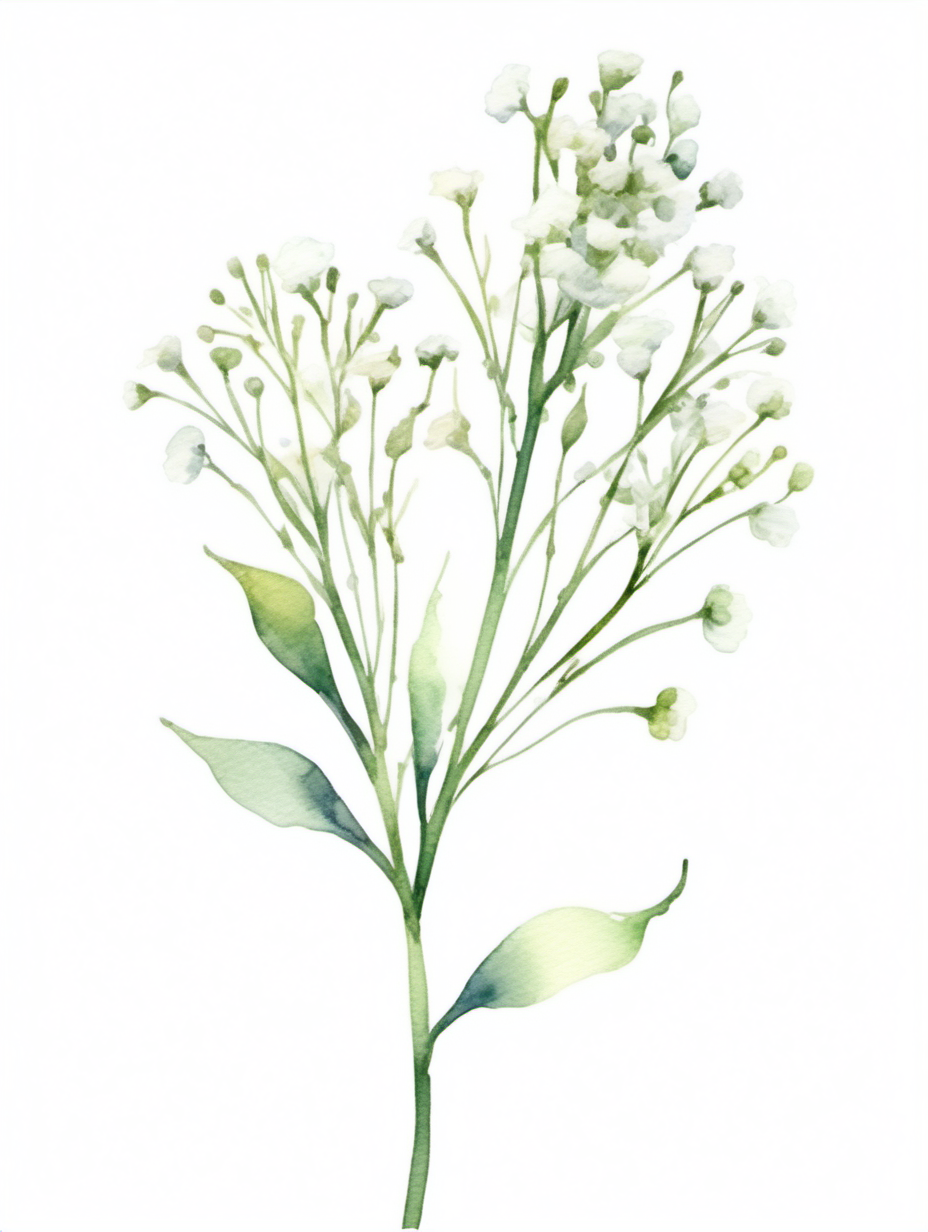 simple baby's breath, watercolor style, with a white background