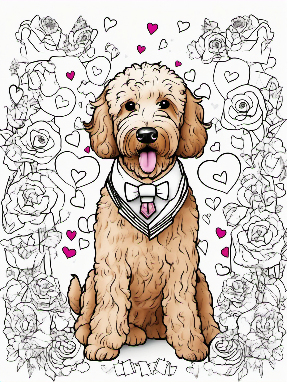 A cute goldendoodle at a whimsical Valentines Day