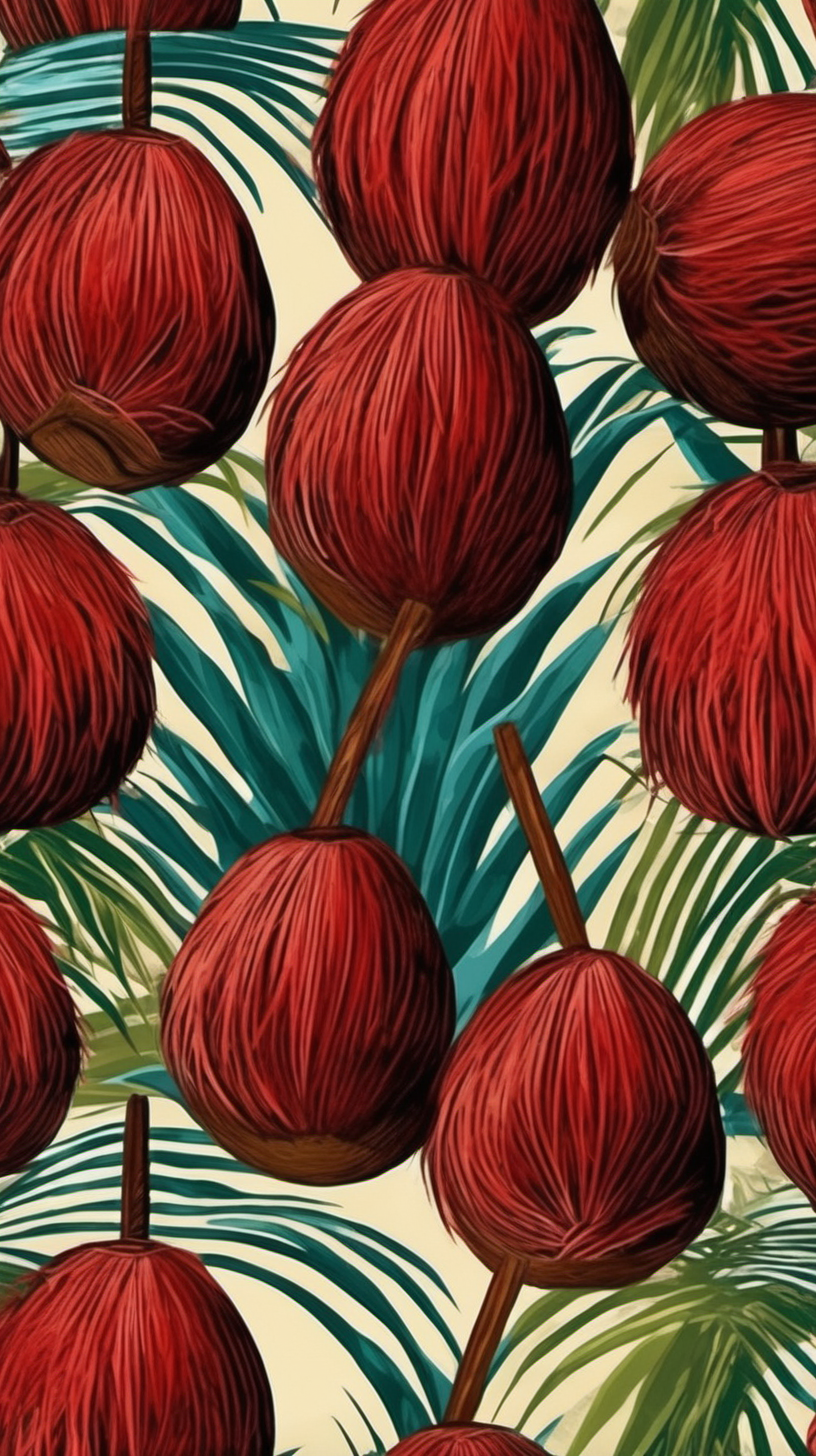 A seamless wallpaper print with red coconut In