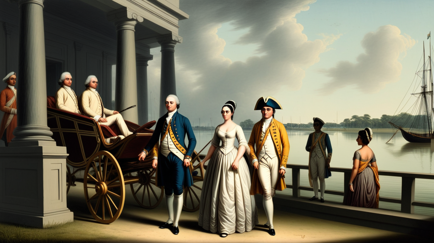 On 25 September 1783, at the bank of kolkata Hooghly river Jonas and Maria walks out of the dock,Jones arrived in a carriage to take up his appointment as a Junior Judge of the Supreme Court at Fort William, wide angle