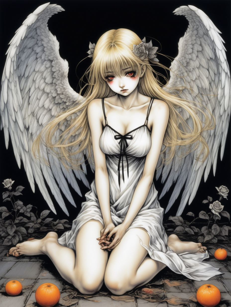 Angel girl with wings drawn in the style
