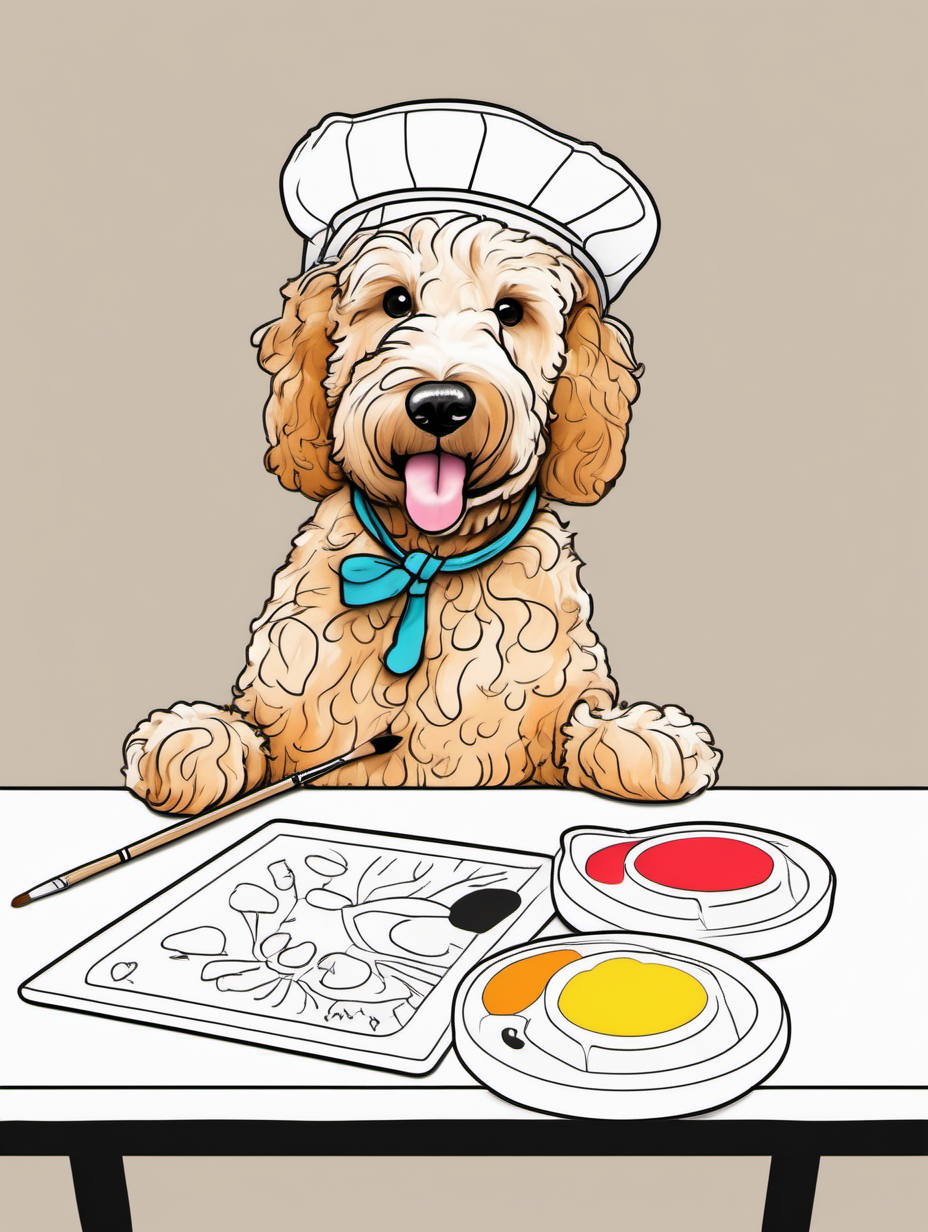 Cute female golden doodle at a whimsical art