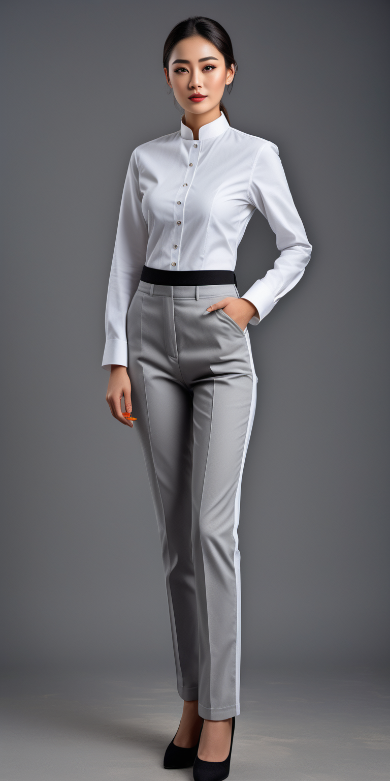 woman waiter uniform long sleeve white shirt modern
