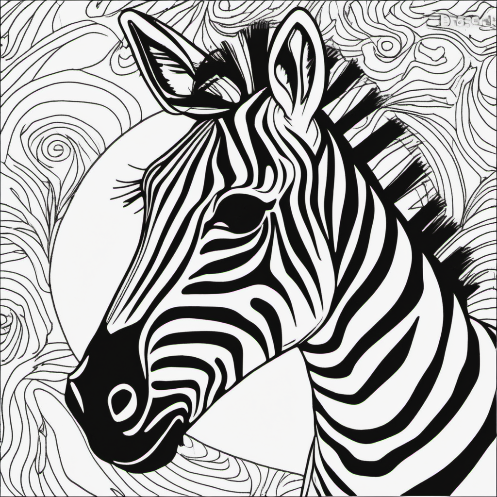 /Imagine colouring page for kids, Zebra with white eyes ,  Thick Lines, low details, no shading --ar 9:11