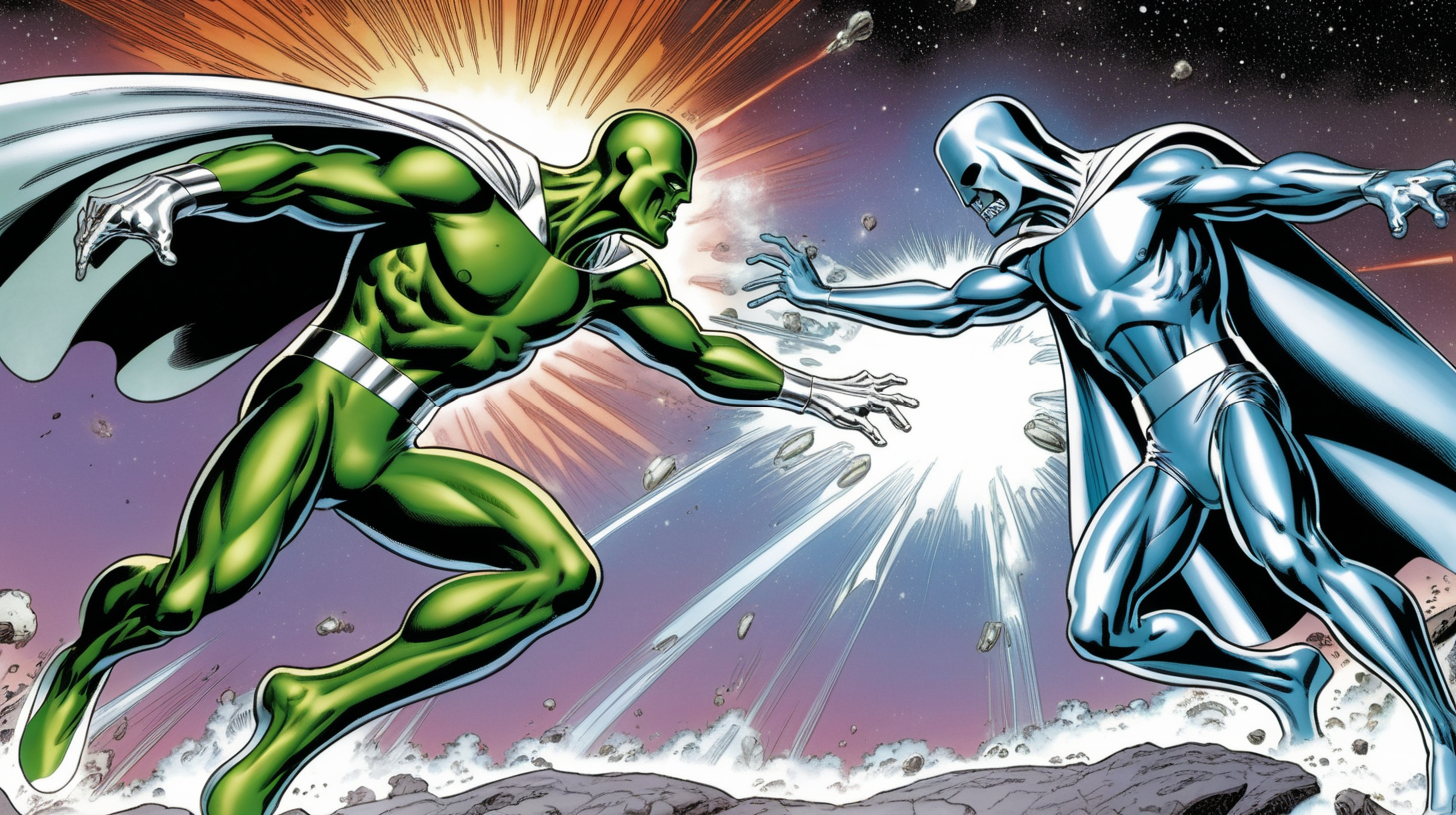 The Silver Surfer fighting Doctor Doom
