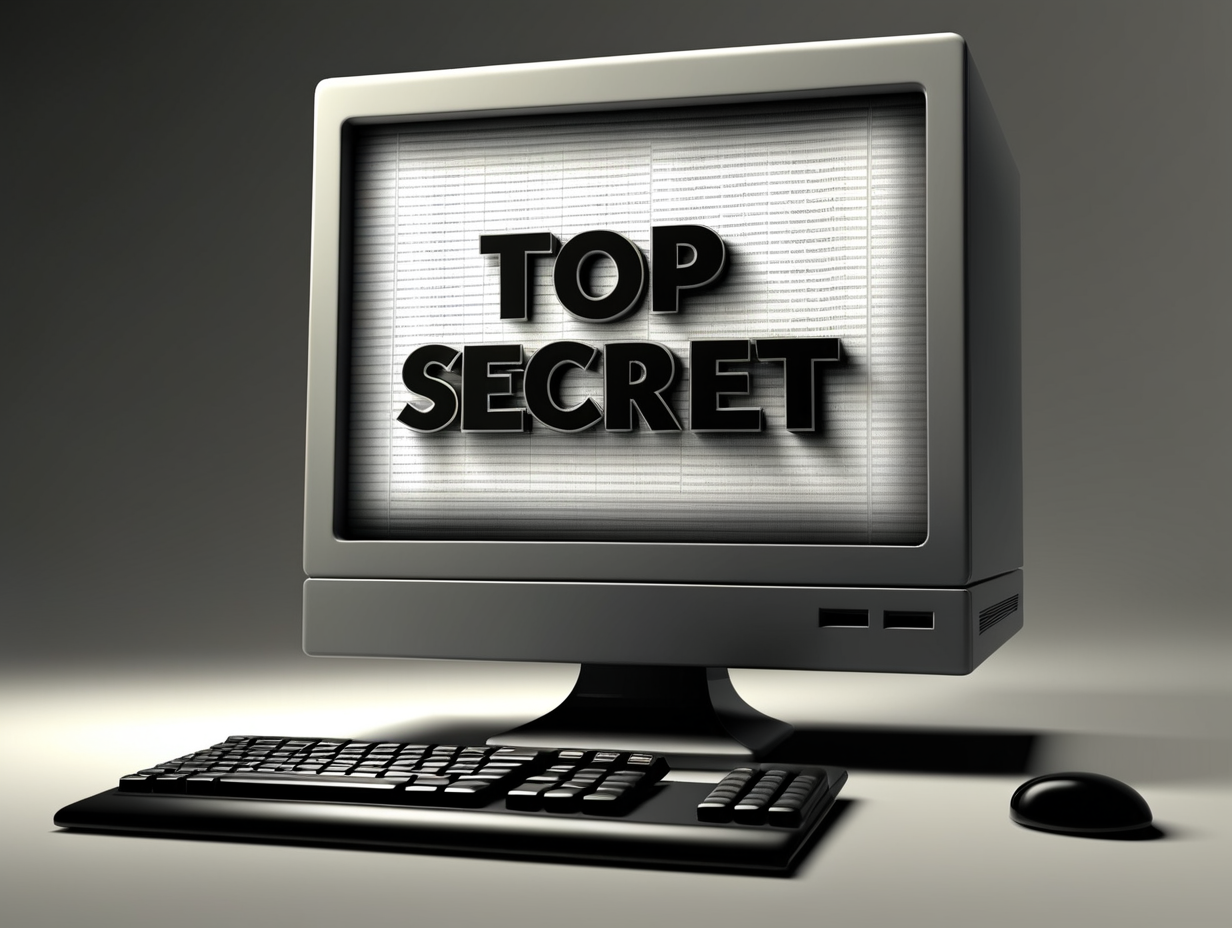 3d A computer with the words top secret