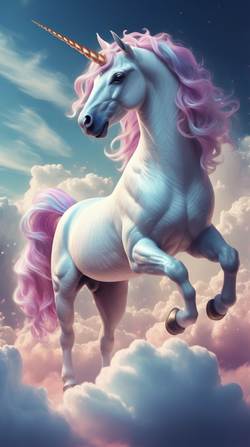 A fantasy unicorn on the clouds