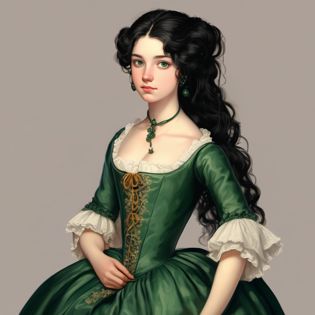 18th century gorgeous female teenager straight black hair