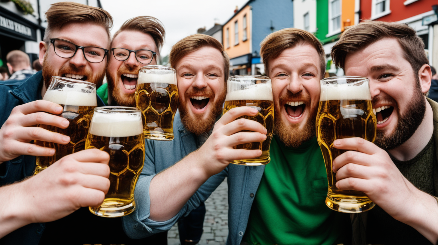 people in Ireleand celebrating drinking beer out of glasses without logos 