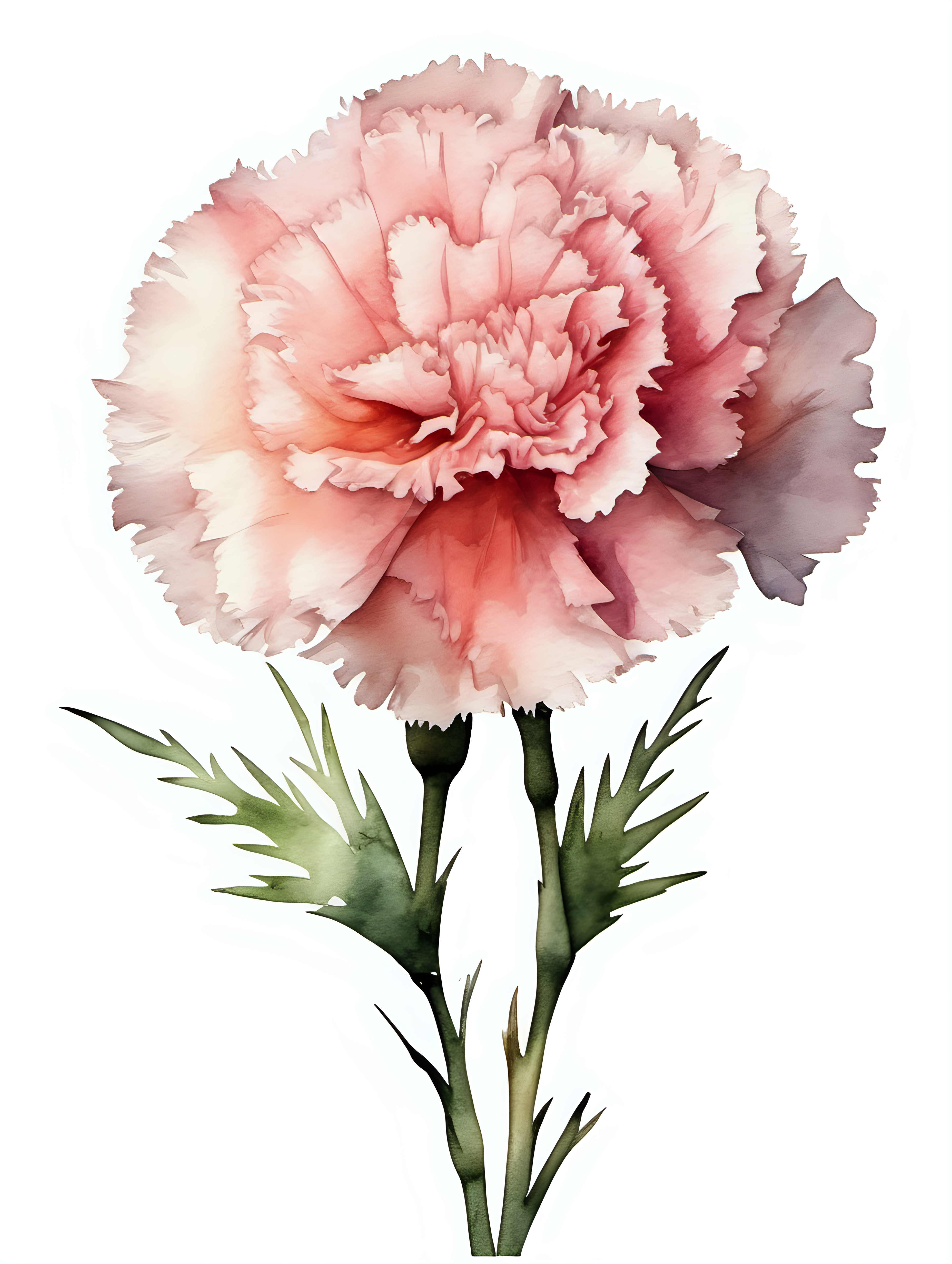 single carnation watercolor style with a white background
