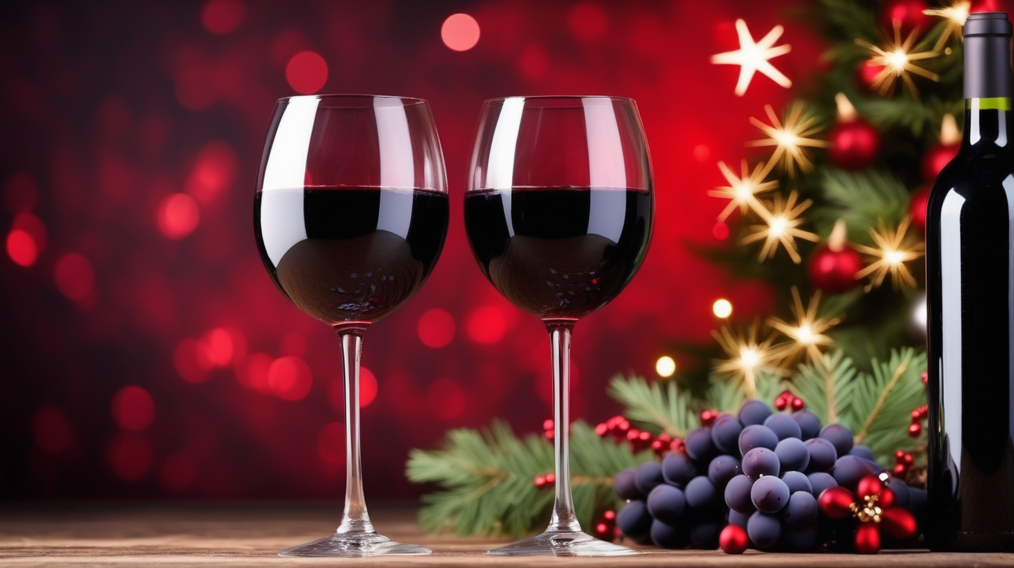 red wine with a festive background