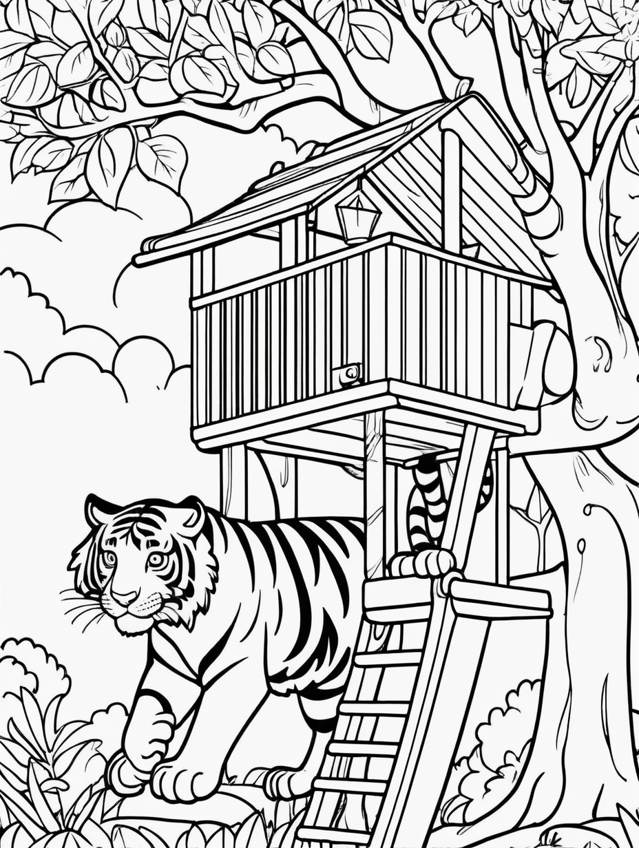 simple colouring page for kids tiger playing in