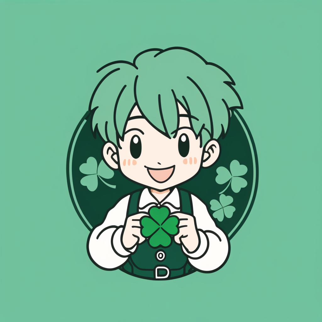 Happy anime character with clover in hand logo