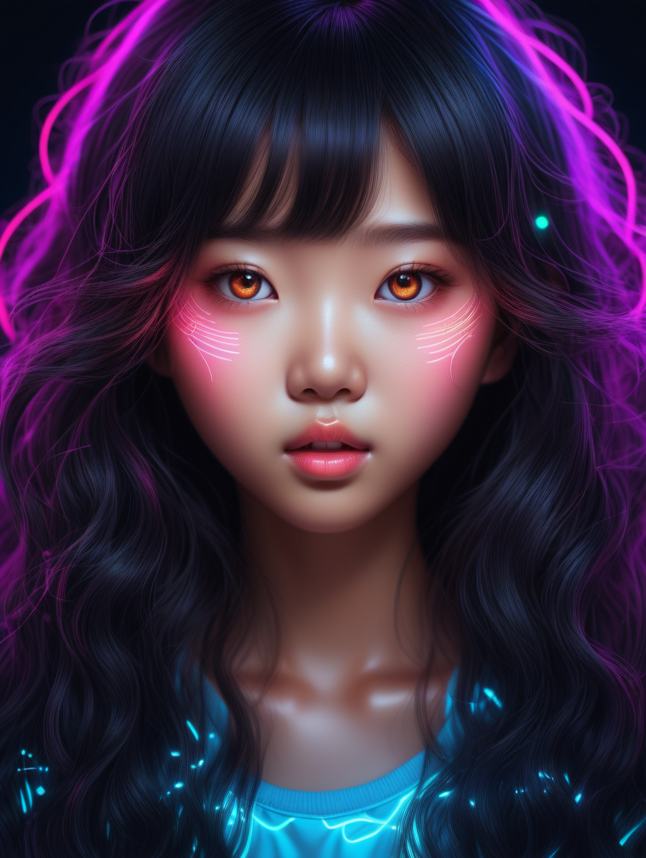 adorable cute asian girl with glowing eyes portrait