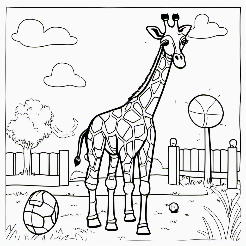 imagine colouring page for kids Giraffe playing football