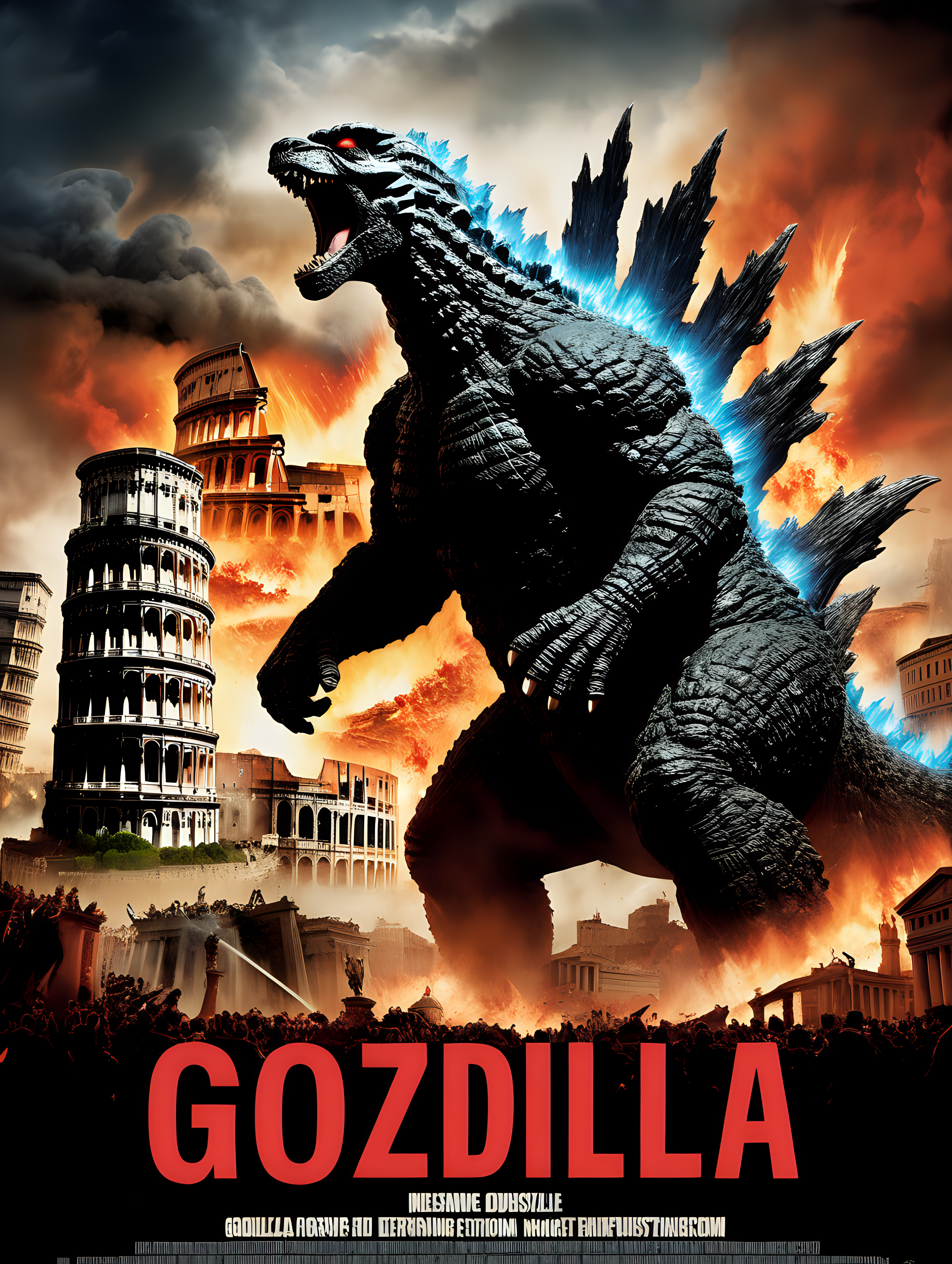 Movie poster of Godzilla destroying the Rome