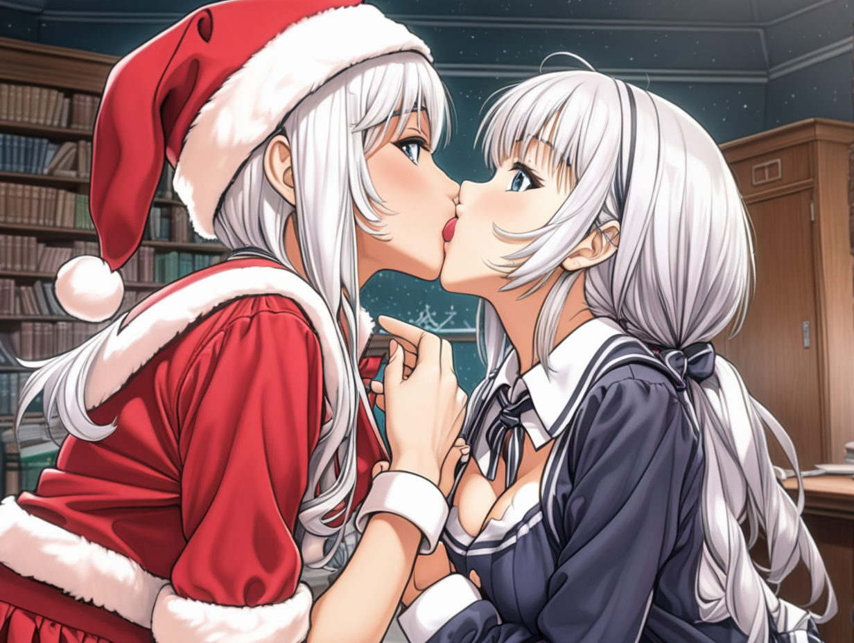 Santa claus kissing sexy and provocative woman dressed