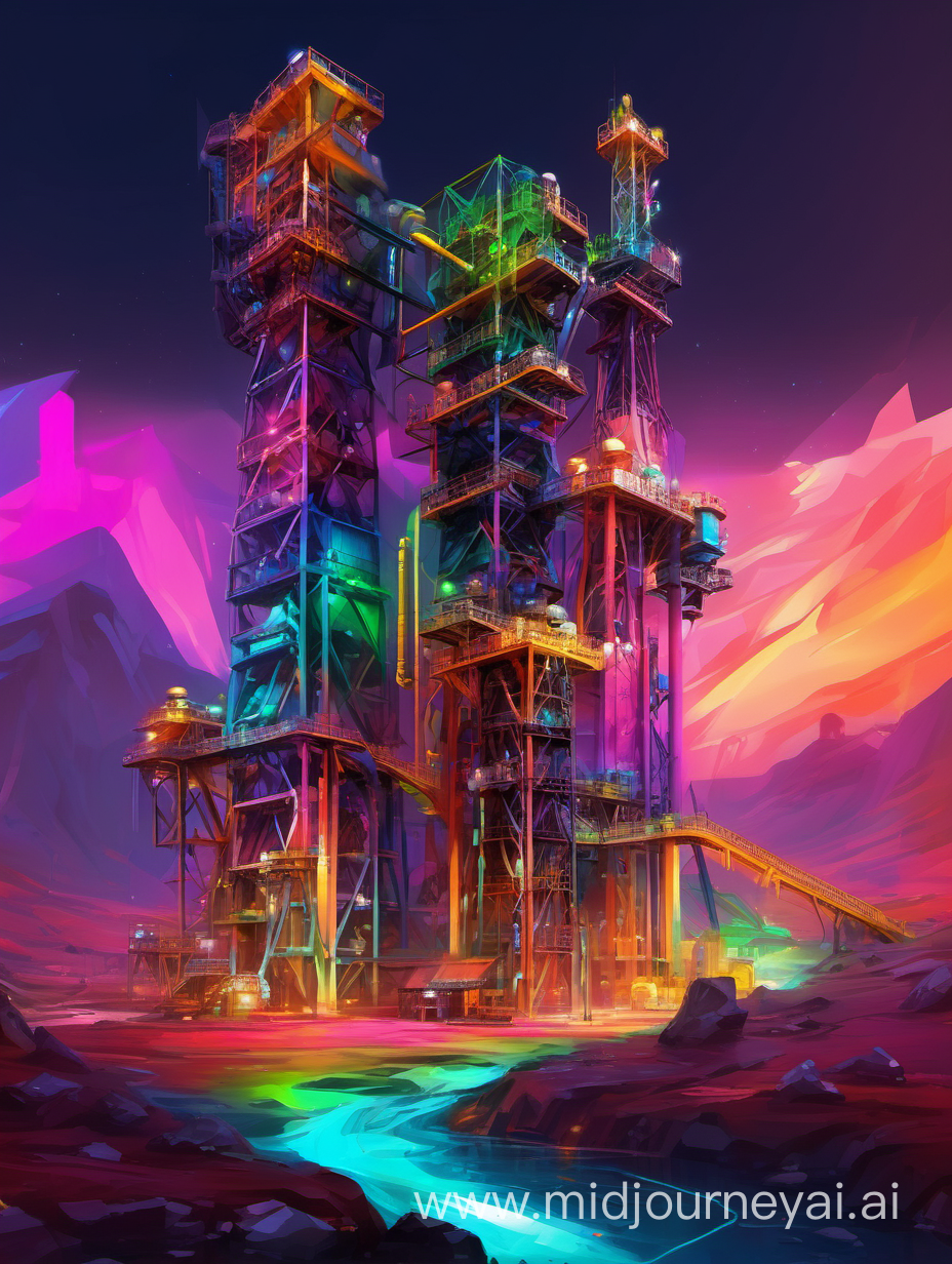 futuristic colorful oil mine