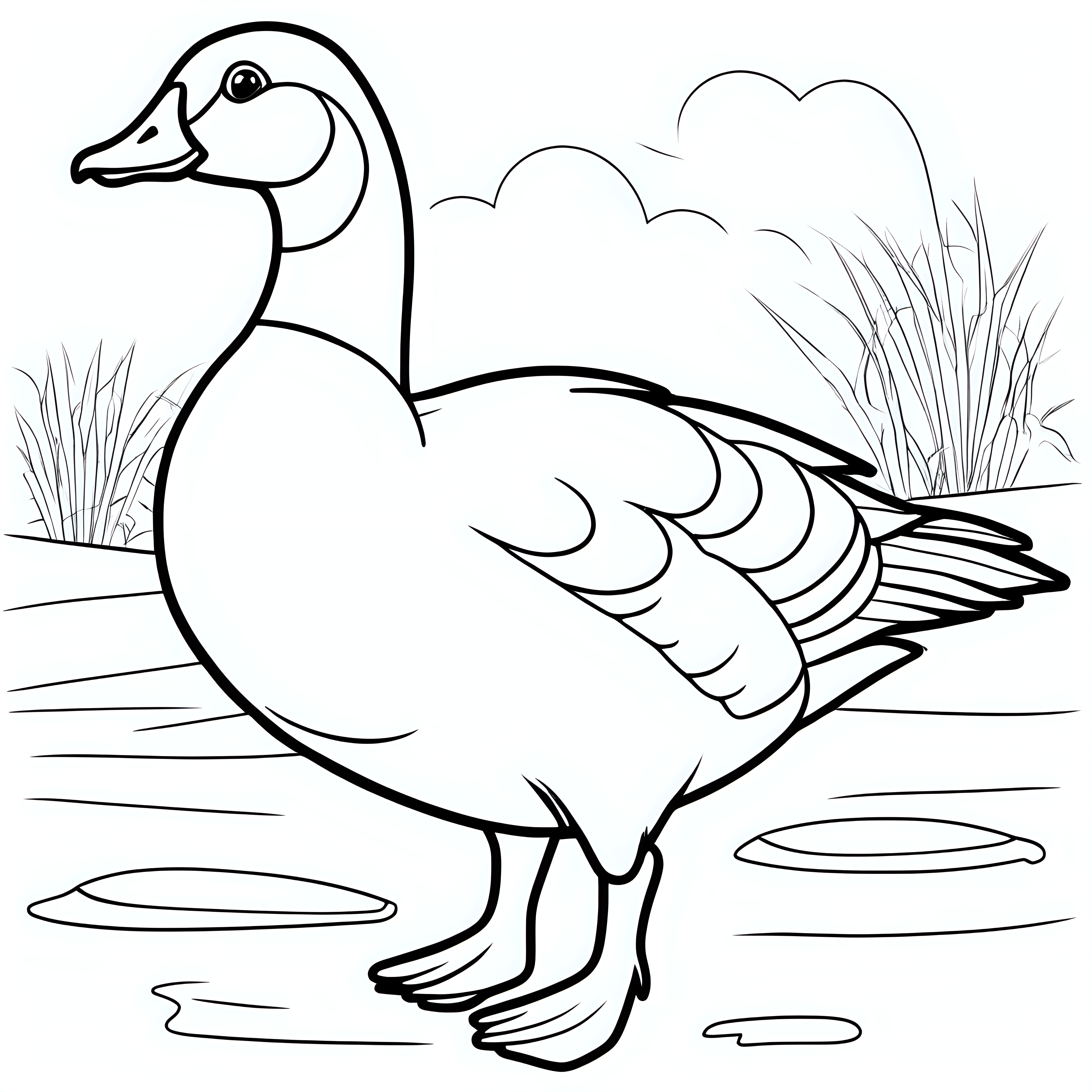 draw a cute Goose, only the outline in black,  coloring book for kids