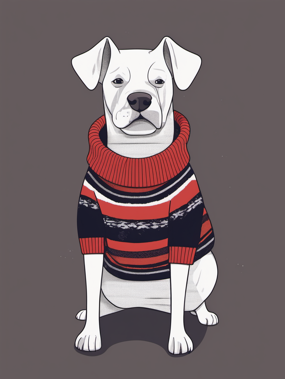 personified dog wear sweater and drink soda