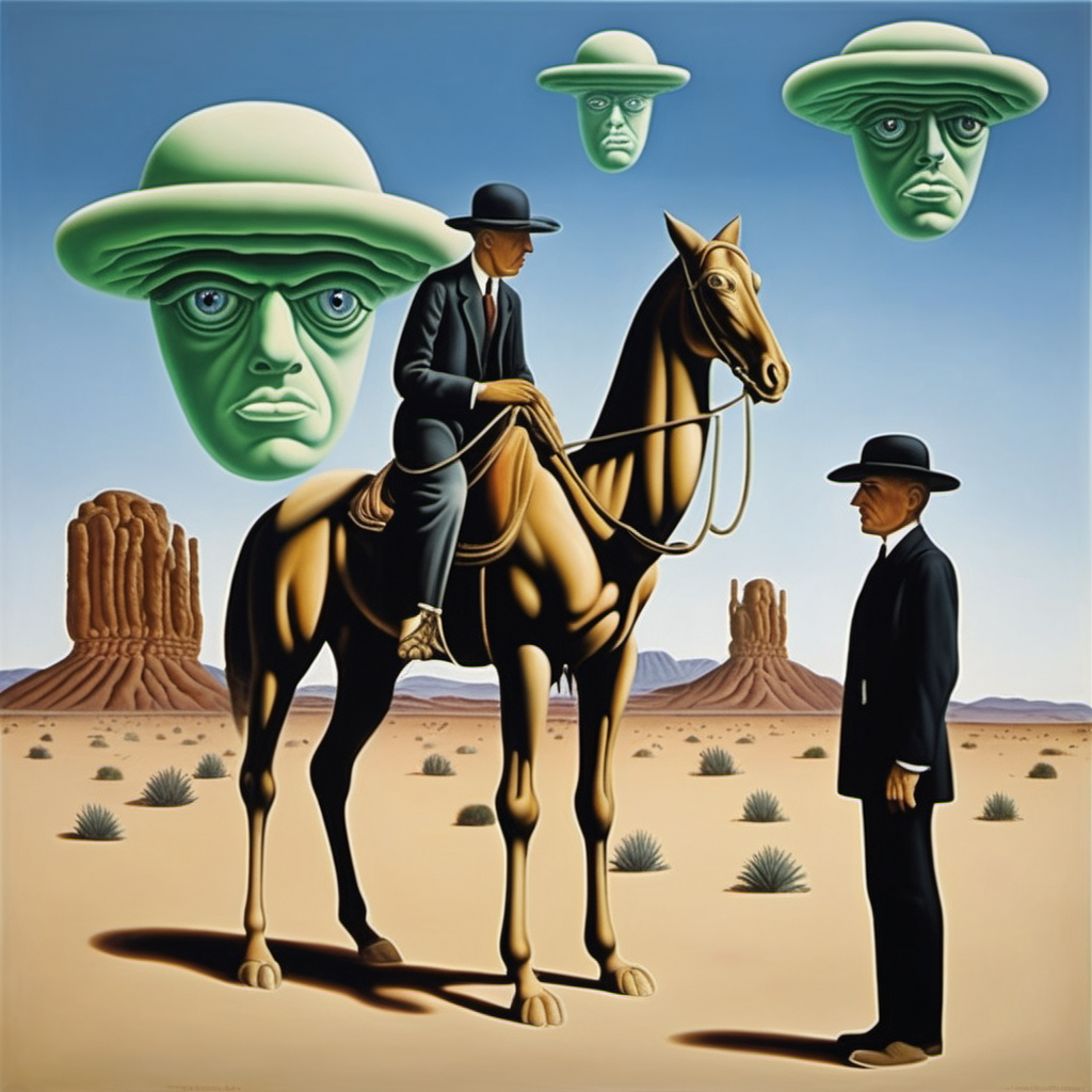 Ren Magritte desert aliens cowboys