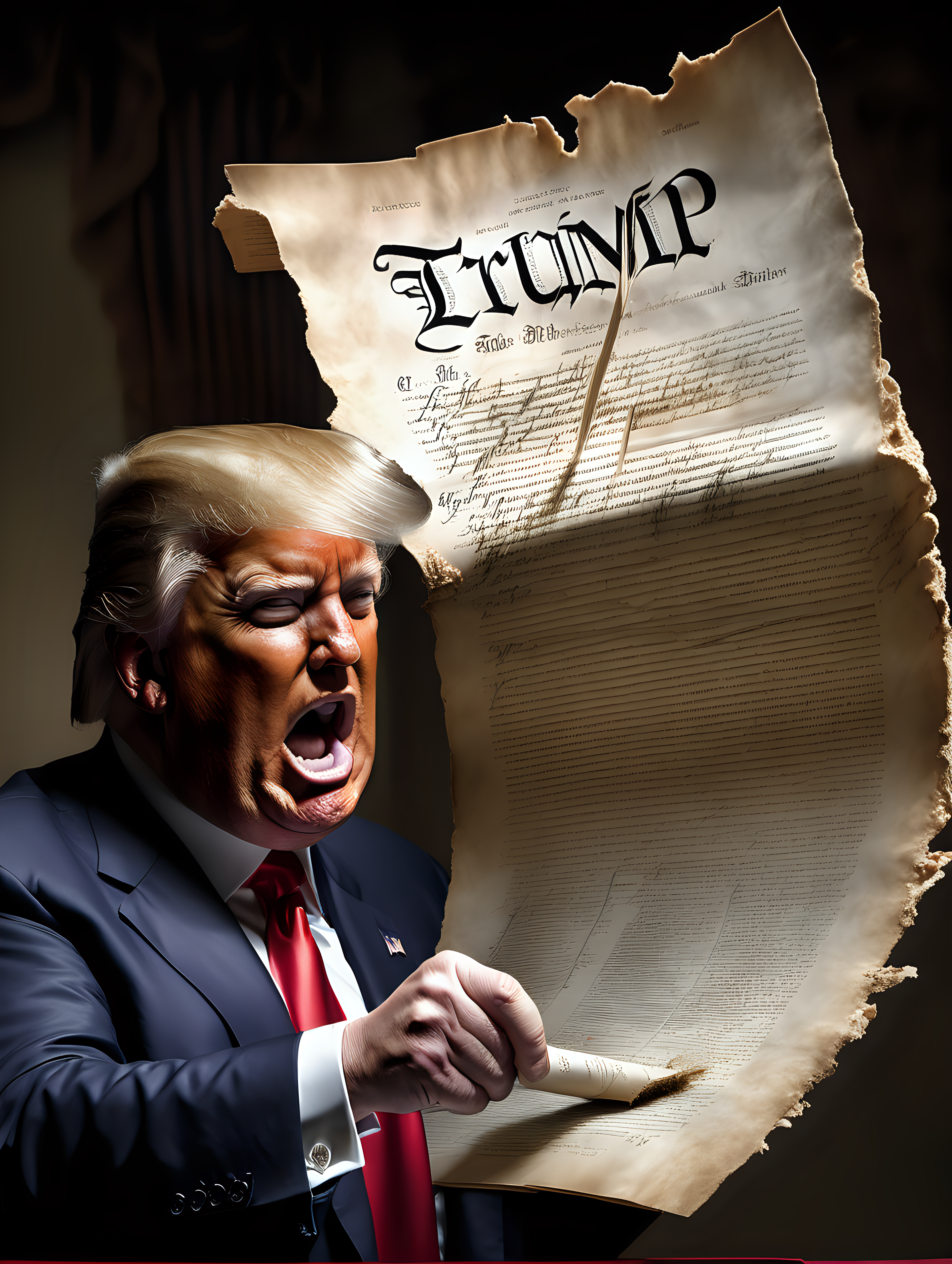 Donald Trump ripping up the US Constitution